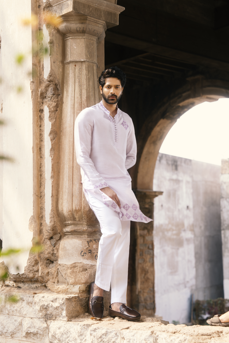 Lavender cotton kurta pants set men festive occasion