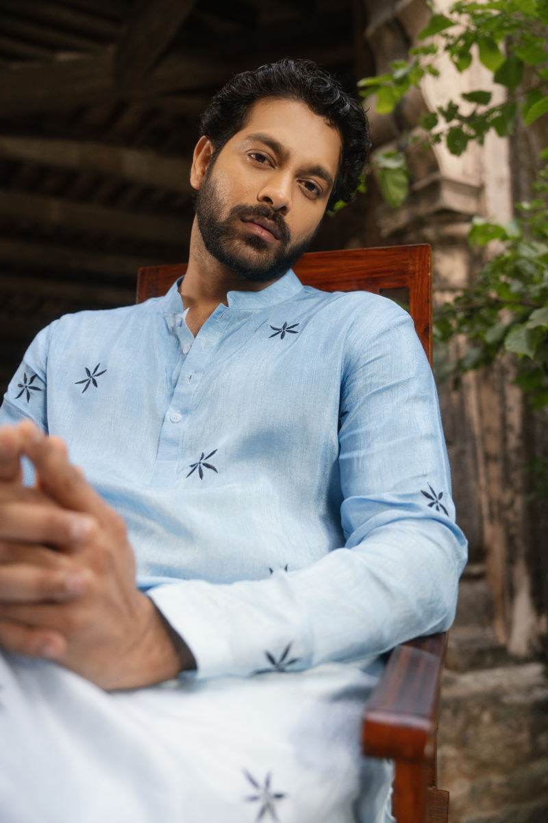 Men's premium blue silk kurta set ethnic festive India