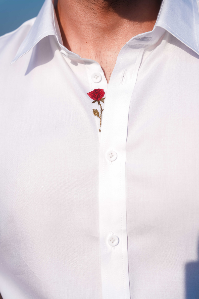 Shirt-Placket Embroidered Love Shirt