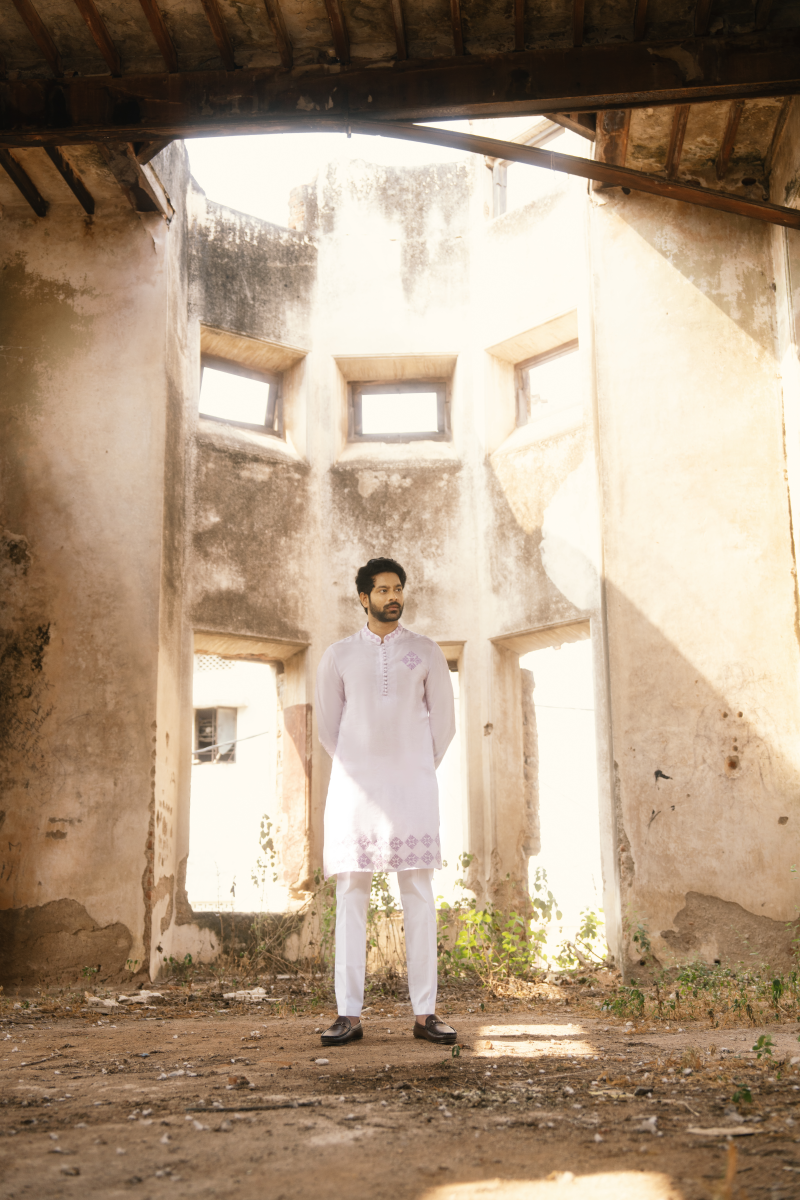 Lavender handcrafted kurta pants set men ethnic wear
