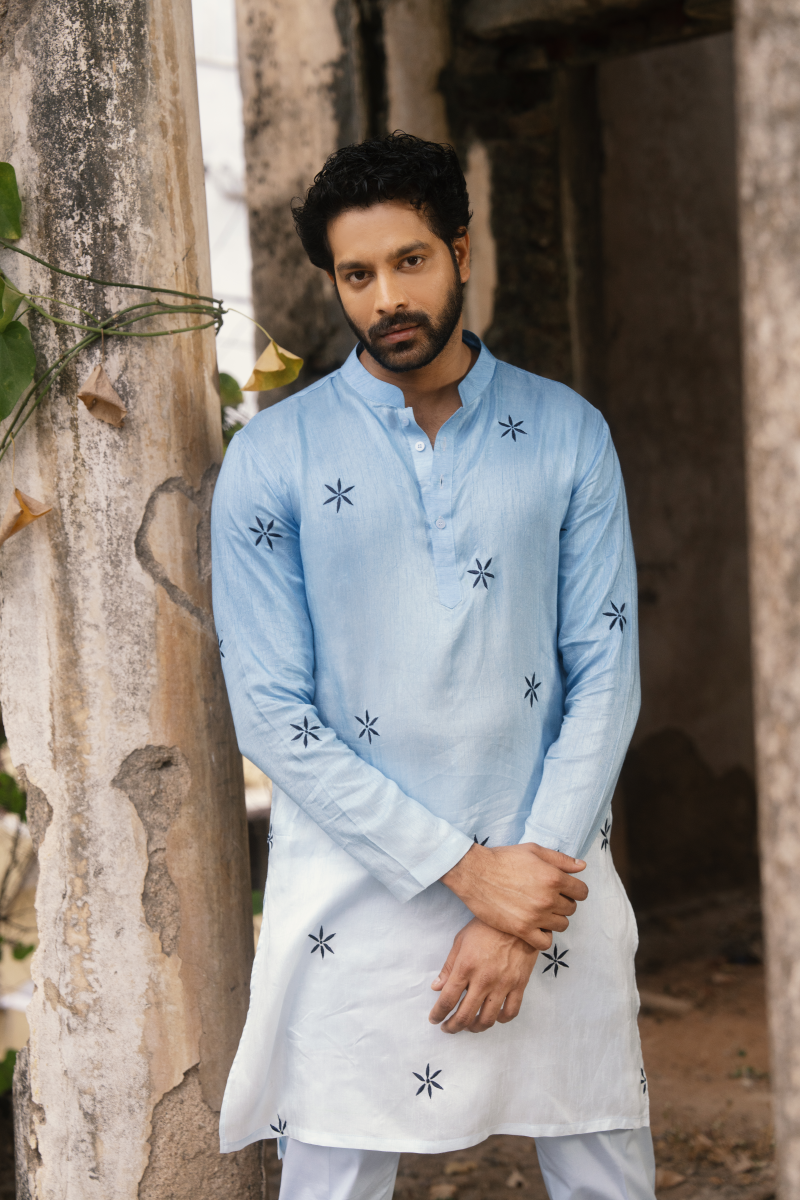 Breeze blue handcrafted kurta pants set men ethnic wear
