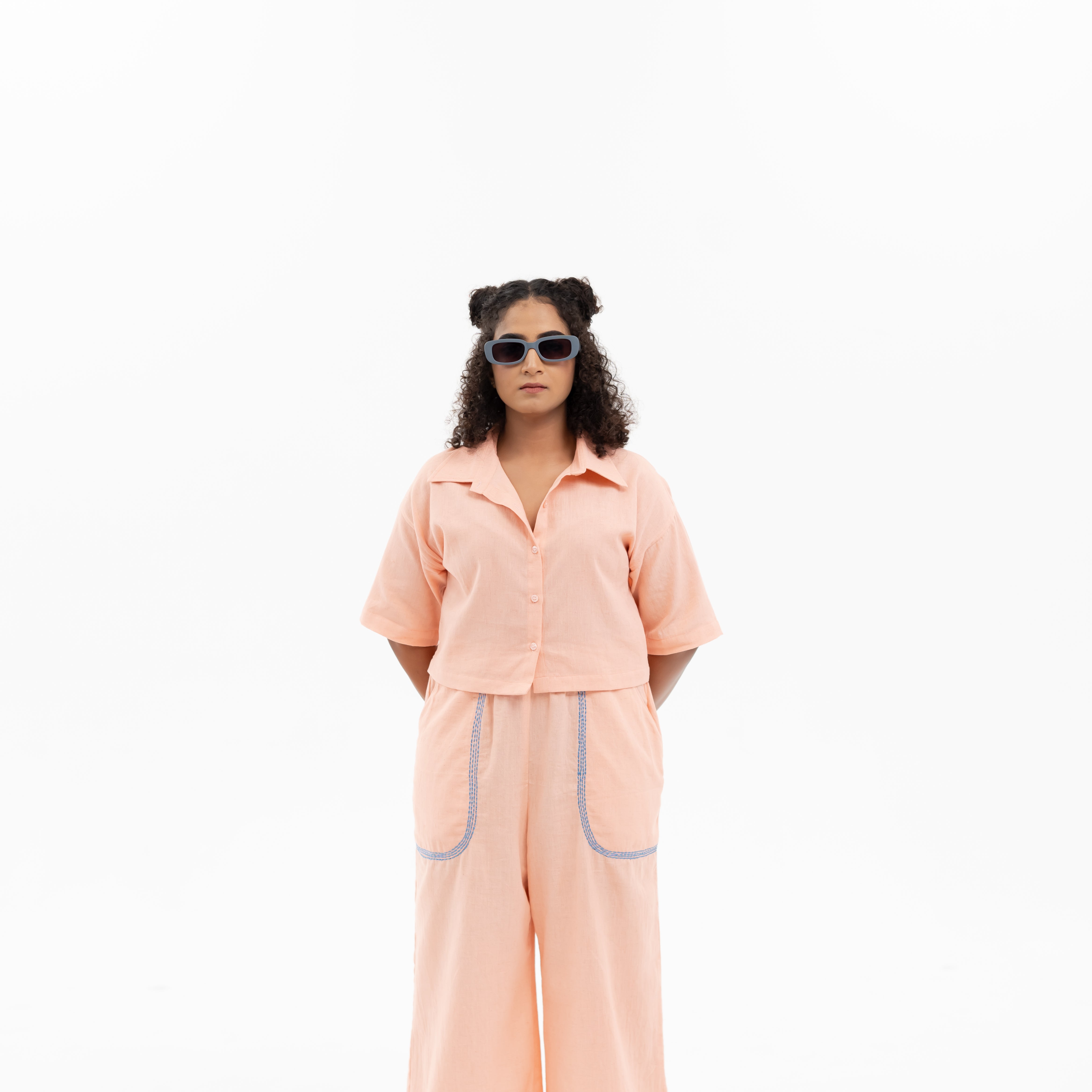 Women's cotton linen crop shirt casual wear
