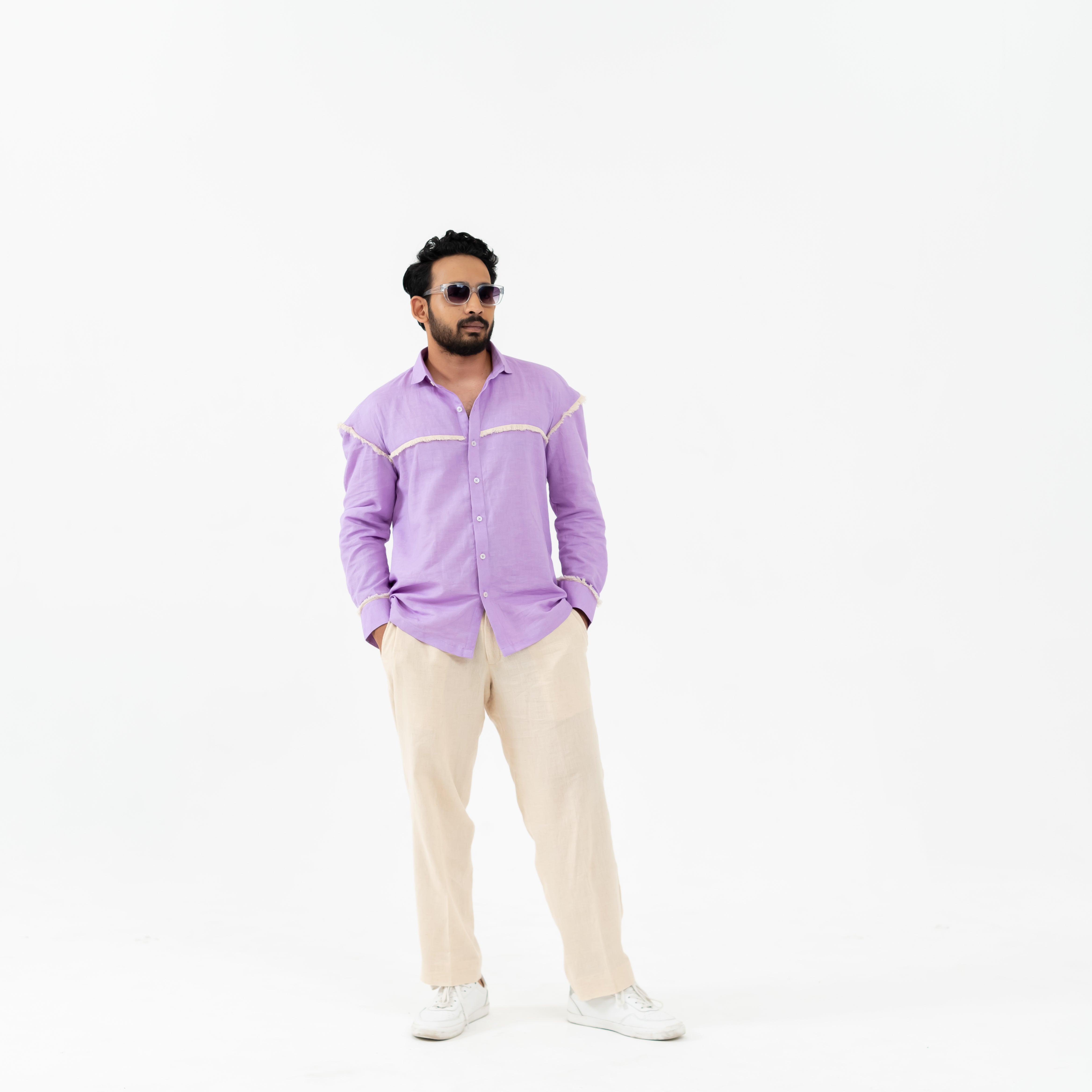 Men's cotton linen shoulder stripe shirt casual wear
